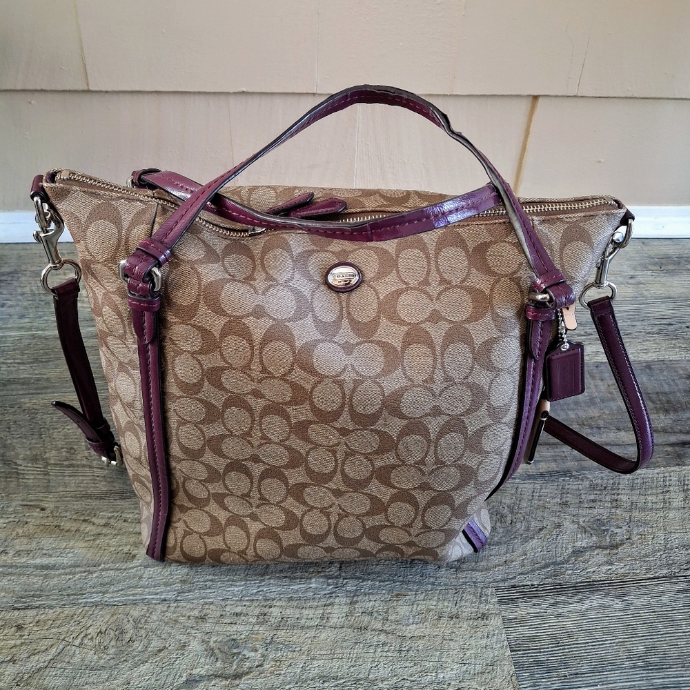Coach Brown and Purple Peyton Shoulder & Crossbody Strap Tote  Bag OZ Coach